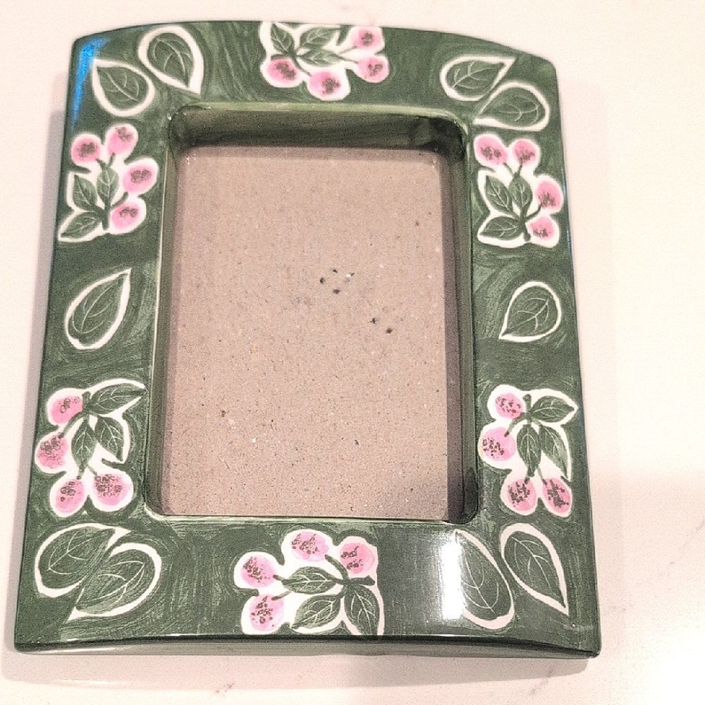 Melannco Ceramic Floral Green and Pink Picture Frame Vintage Made in Taiwan